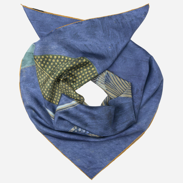 Italian Square Silk Art Scarf - Blue