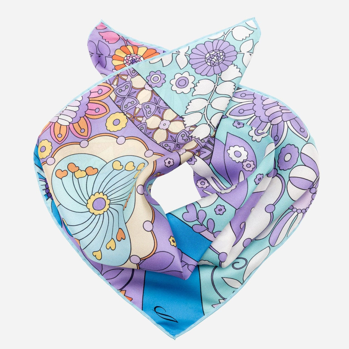 Women's Floral Italian Silk Bandana - Blue