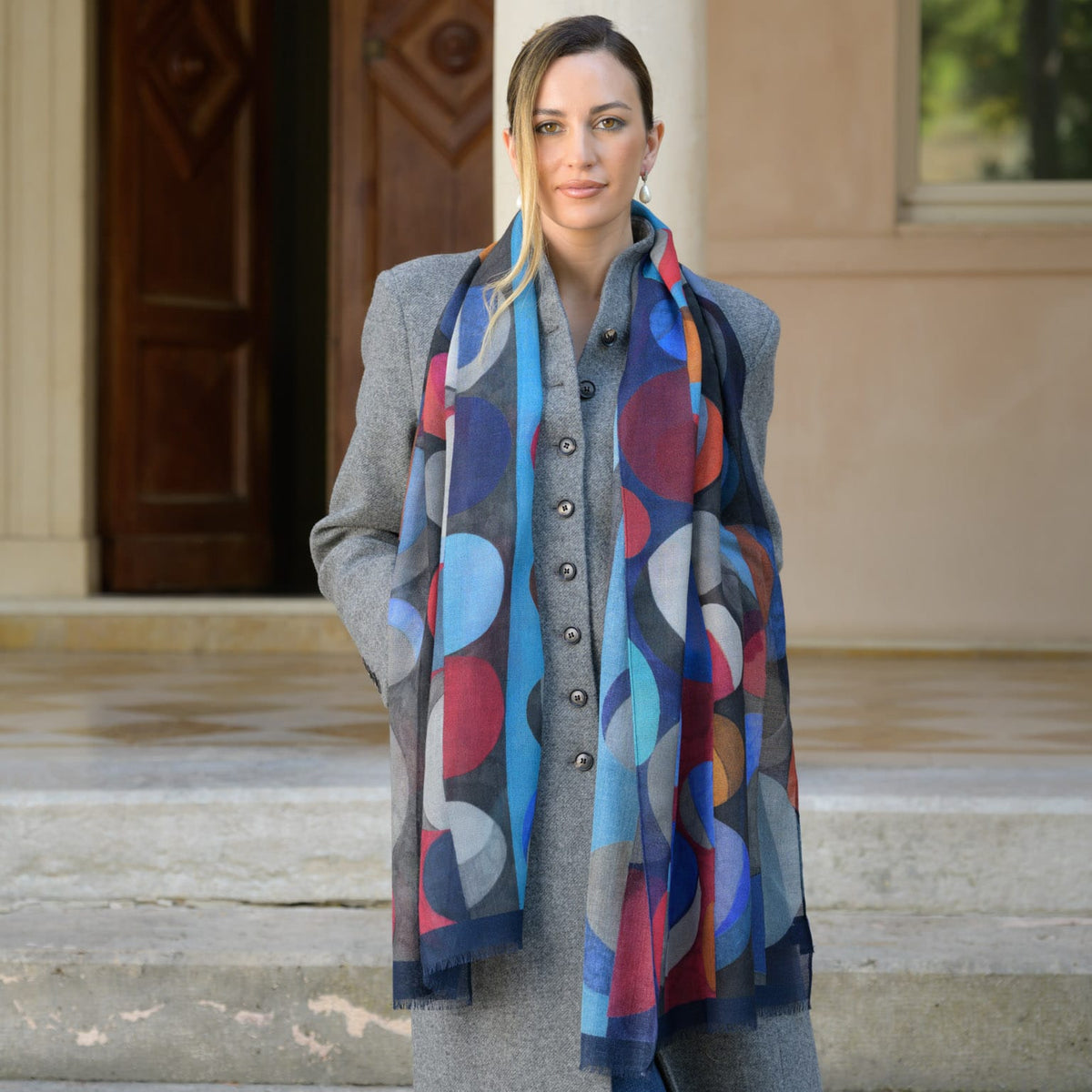 Italian Designer Blue Wool Scarf