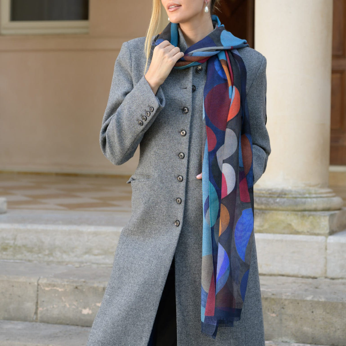 Italian Designer Blue Wool Scarf