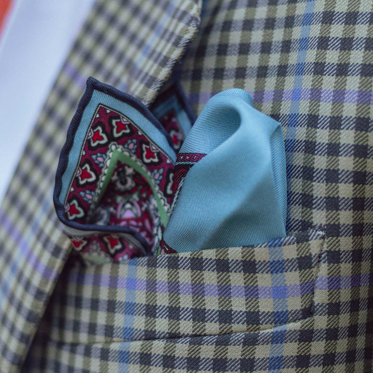 Blue paisley silk pocket square
