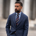 handmade regimental navy striped Italian silk tie