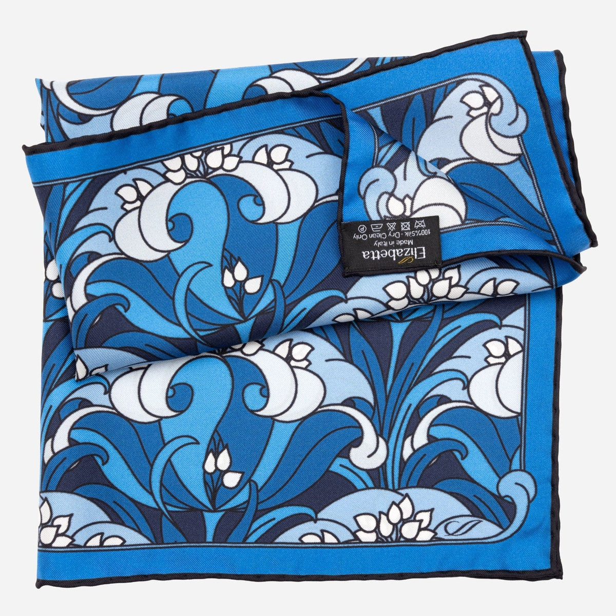 Blue Floral Italian Silk Pocket Square