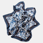 Italian Silk Satin Equestrian Square Scarf - Blue
