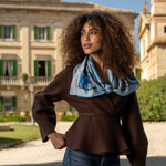 Blue paisley luxury designer handmade Italian silk scarf