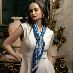 Luxury blue and white large silk twilly scarf