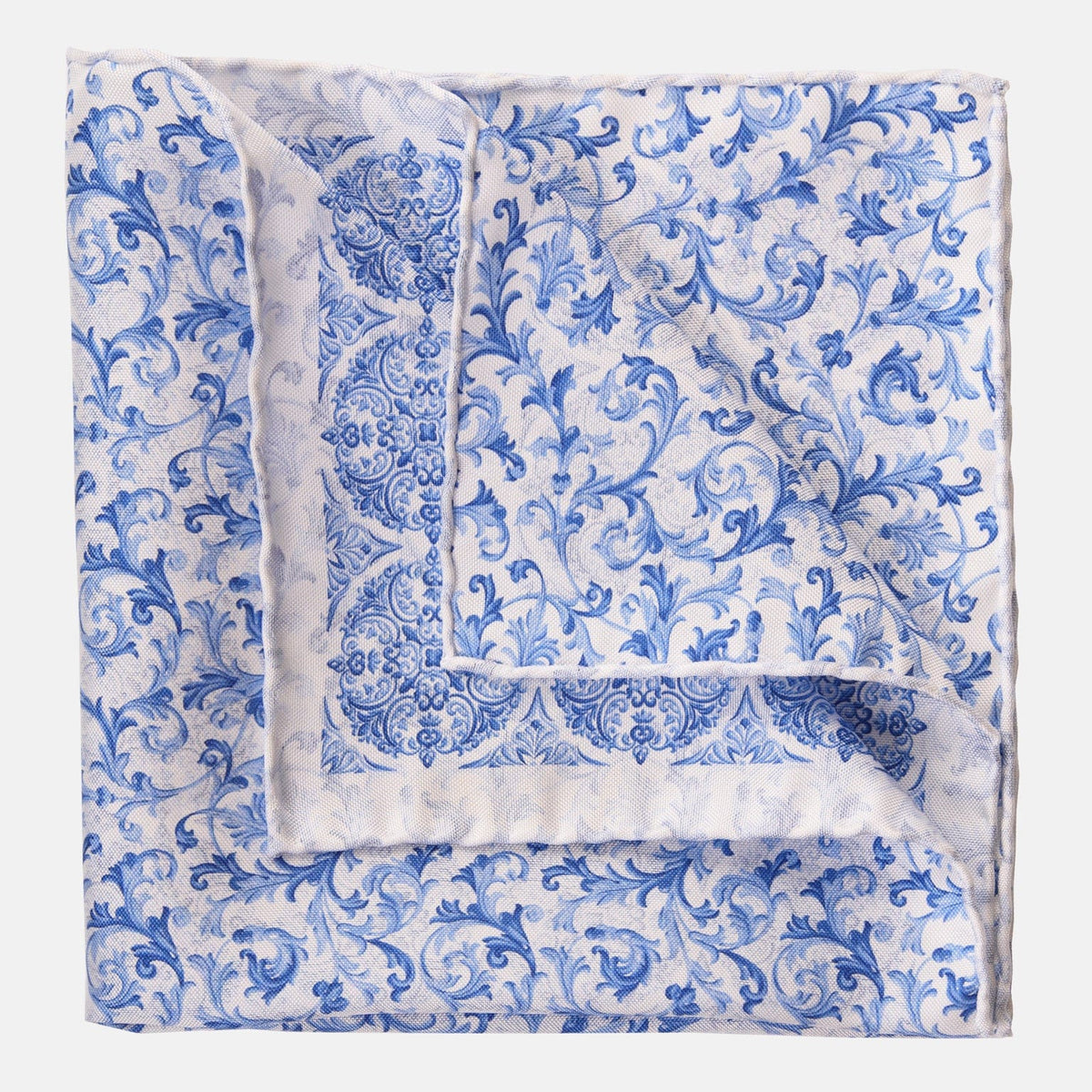 Blue and White Double Sided Silk Pocket Square