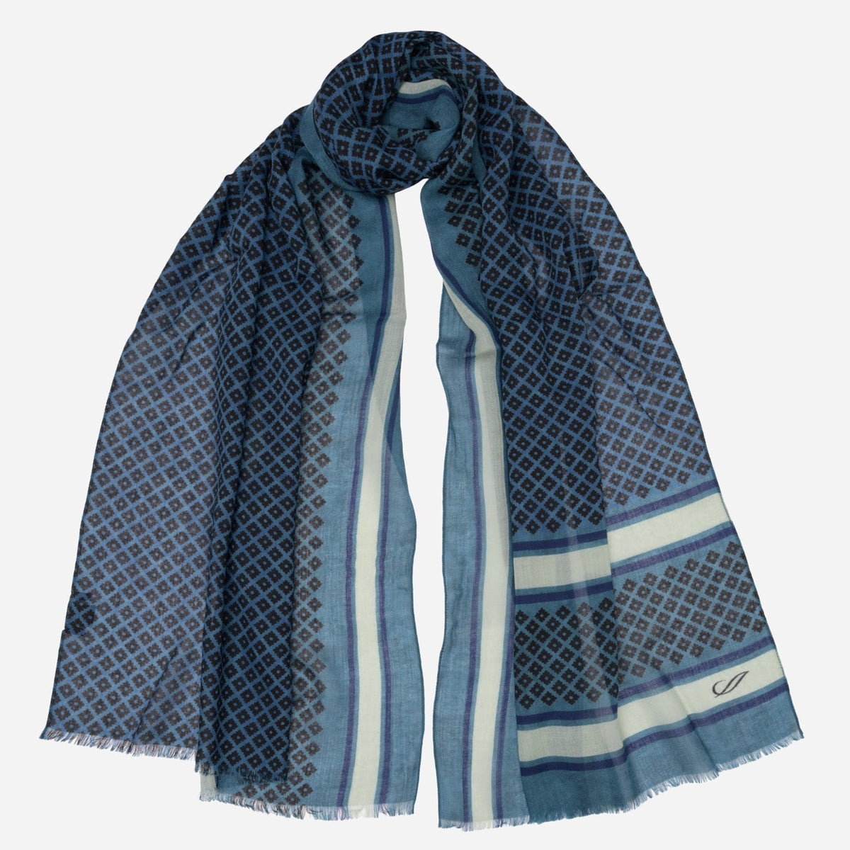 Blue Designer Italian Wool Scarf
