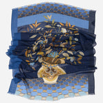 Luxury Blue Wool & Silk Scarf