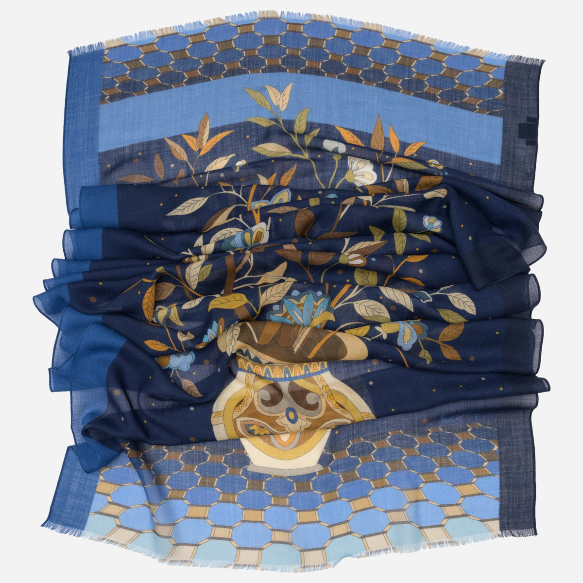 Luxury Blue Wool & Silk Scarf