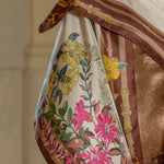 Italian Brown Floral Long Silk Scarf