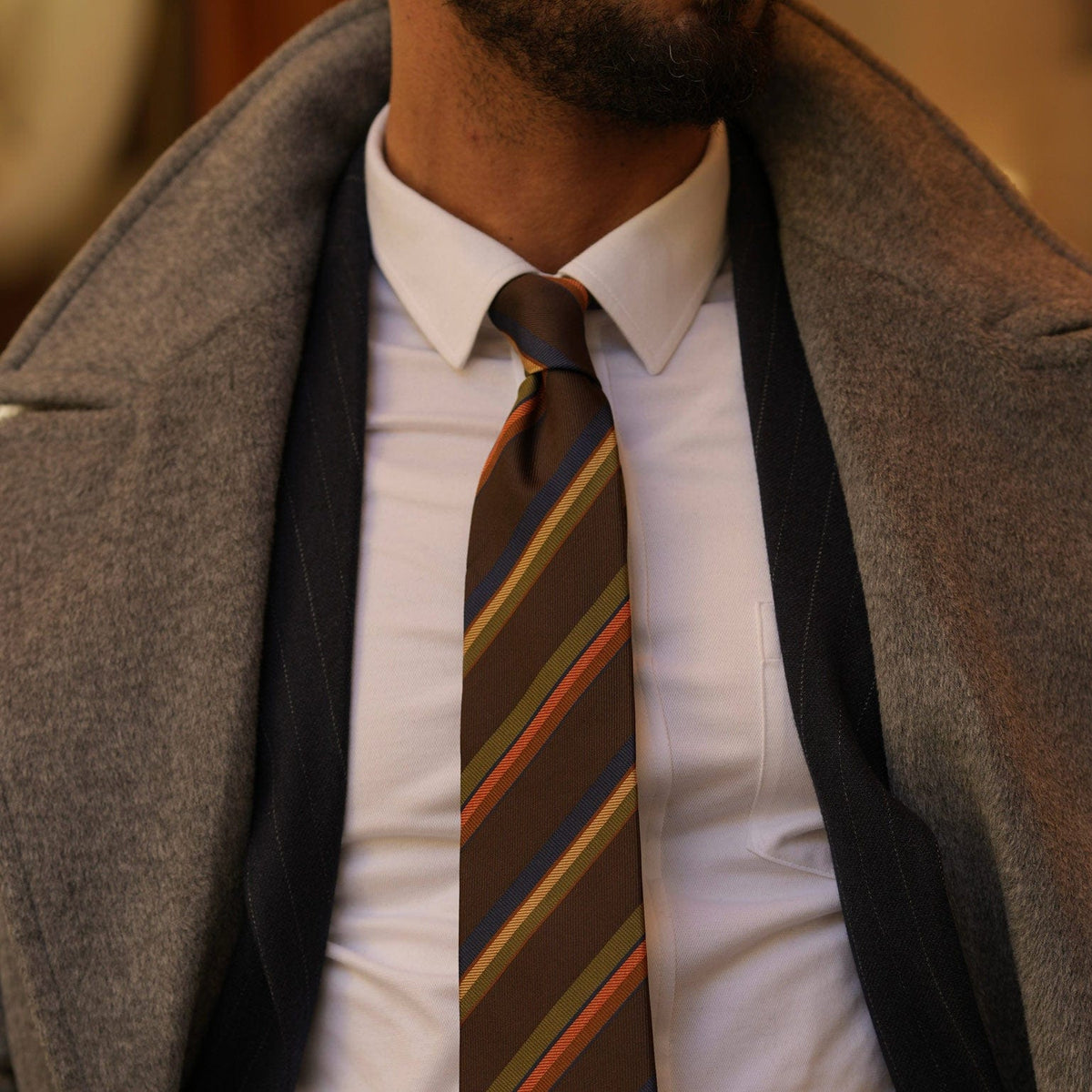 Handmade woven Italian silk striped necktie