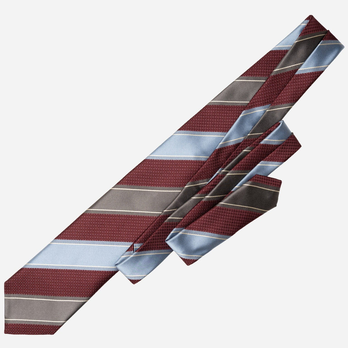 Italian Burgundy Grey and Blue Striped Tie