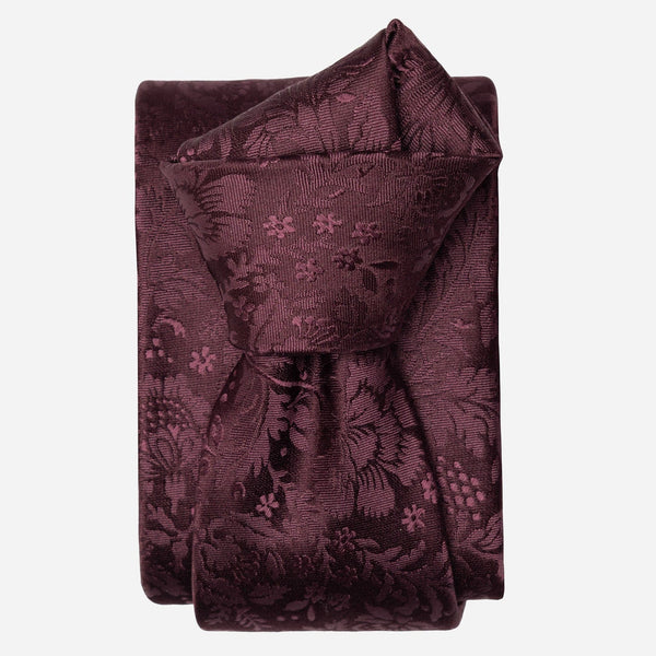 Solid Burgundy Floral Designer Silk Tie