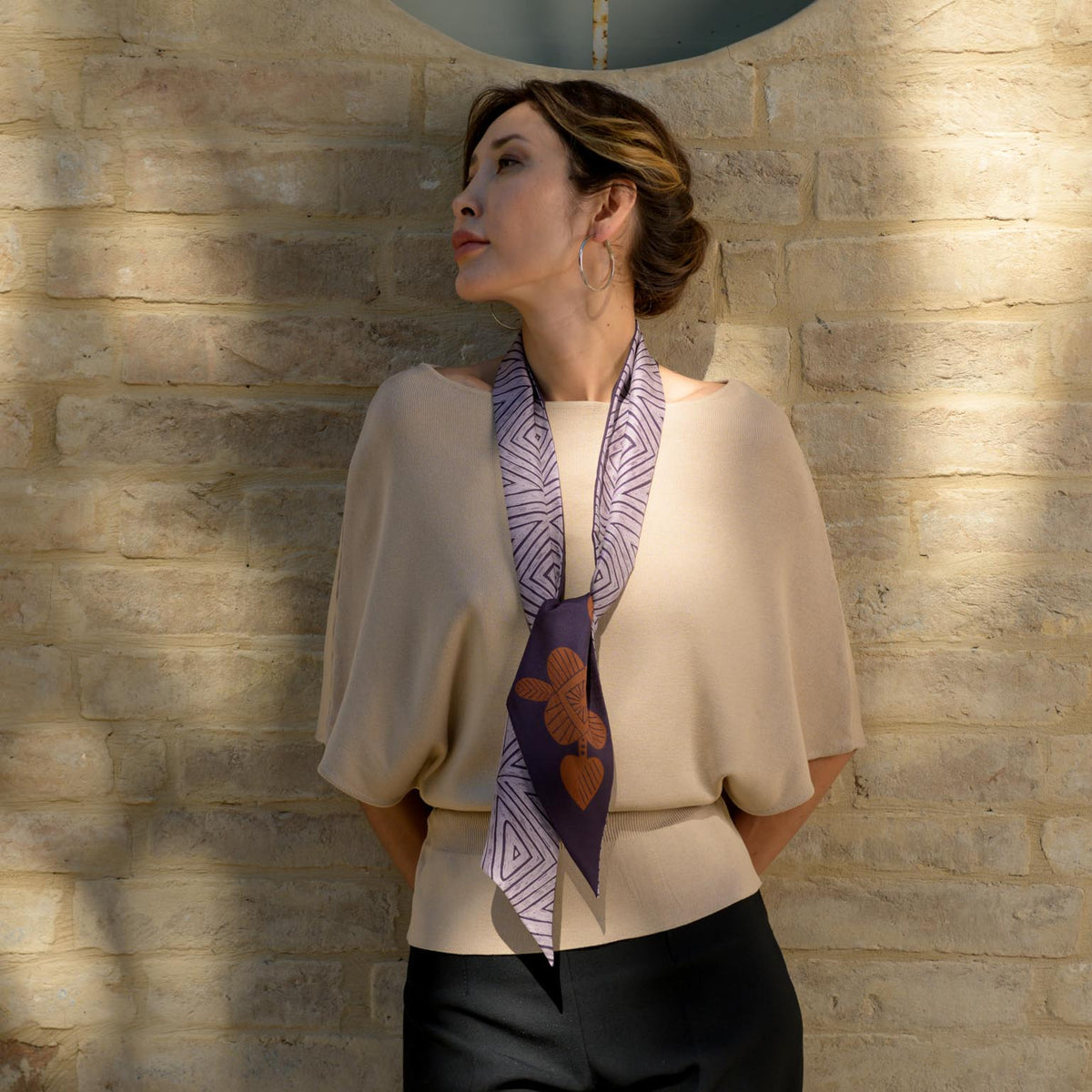 Italian Designer Purple Skinny Silk Scarf