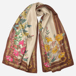 Italian Brown Floral Long Silk Scarf