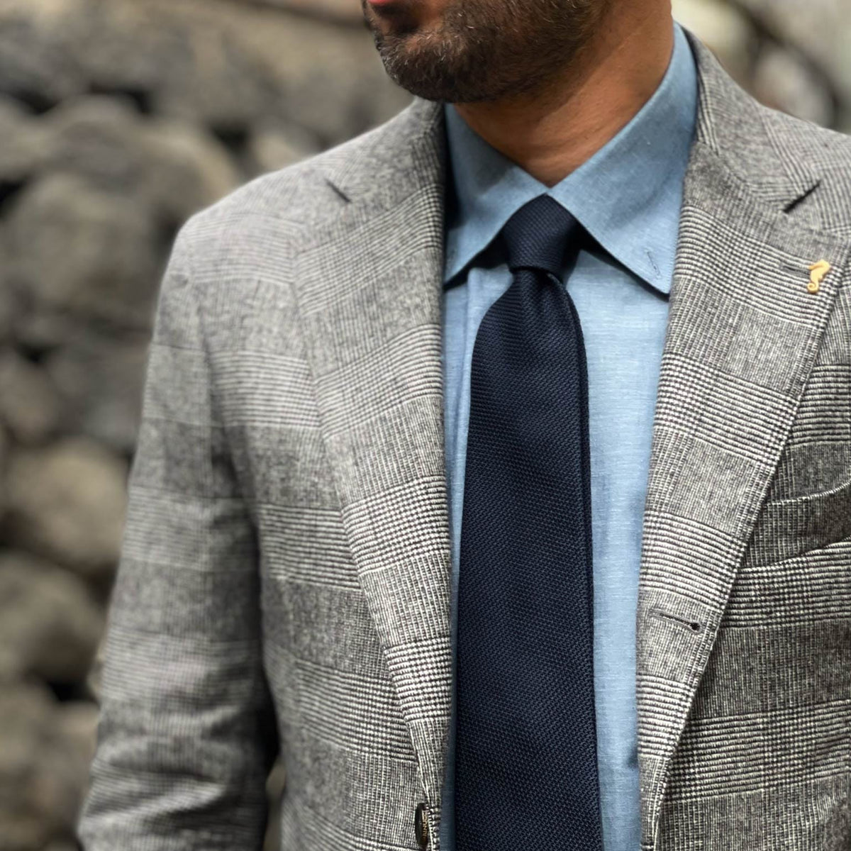 Handmade Italian grenadine silk dark navy blue necktie