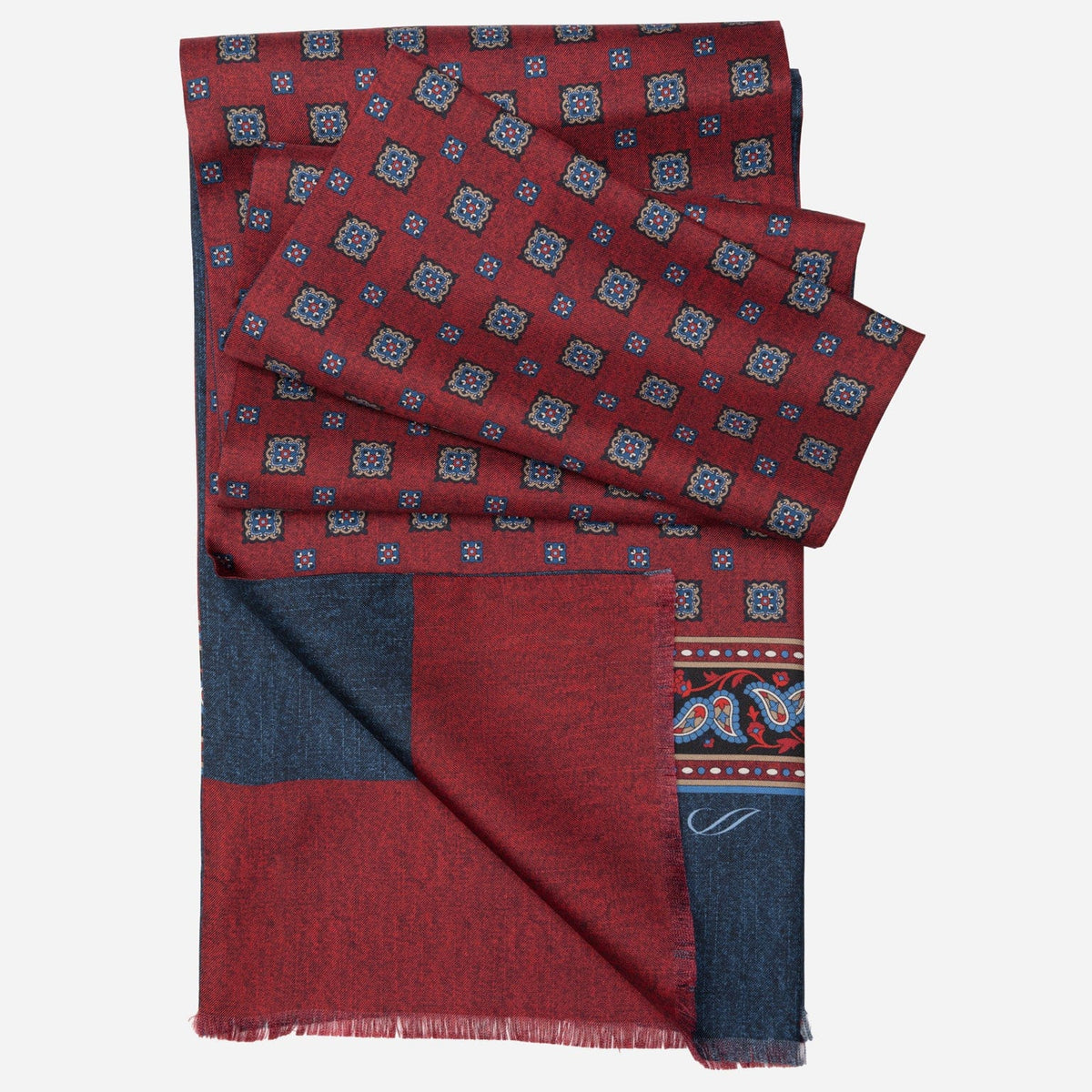 Dark Red Italian Designer Silk Scarf