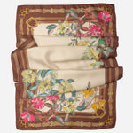 Italian Brown Floral Long Silk Scarf