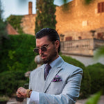 Italian designer purple large hand rolled silk pocket square