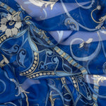 Blue Floral Silk Large Shawl Wrap