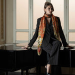 Orange Floral Silk Large Shawl Wrap