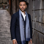 reversible blue silk dress scarf for men made in Como, Italy