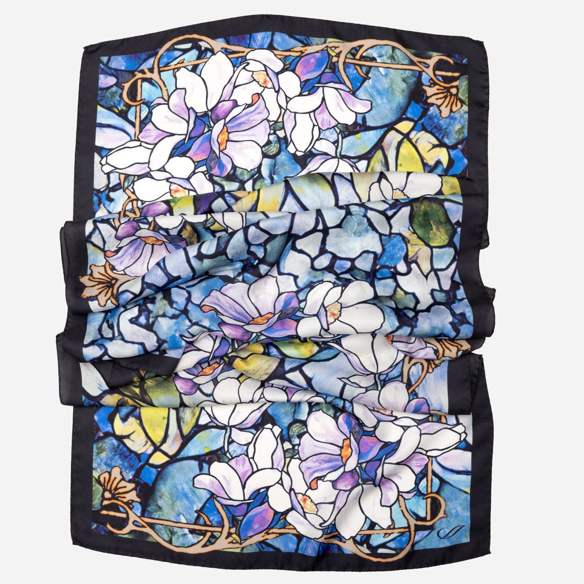 Lavender Floral Print Long Silk Scarf
