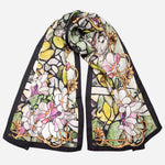 Pink Floral Print Silk Satin Long Scarf
