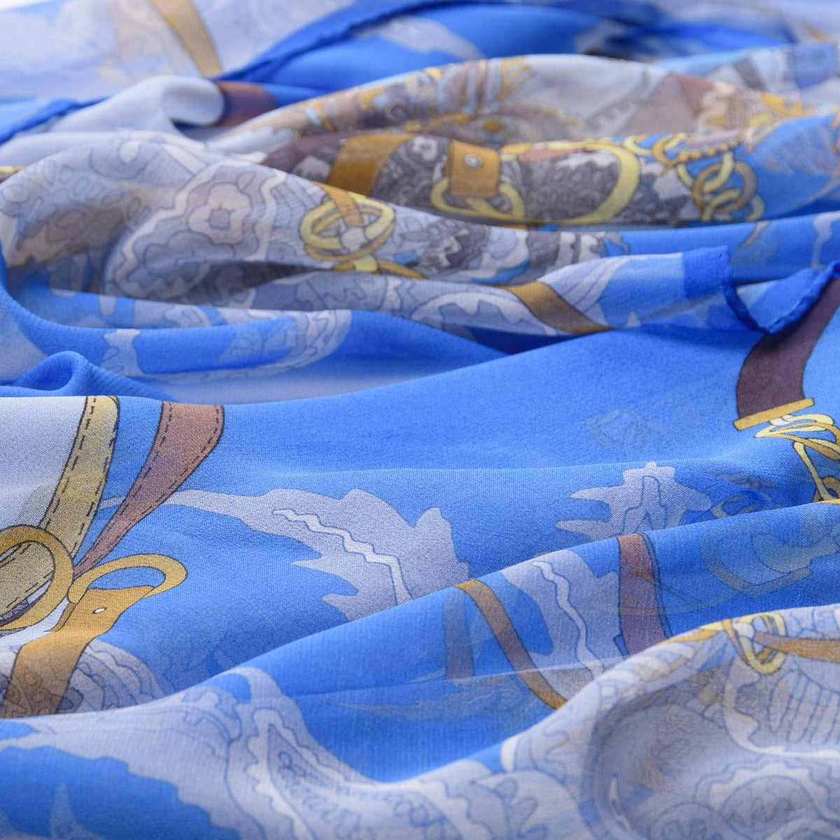 Women's Equestrian Italian Blue Long Silk Scarf