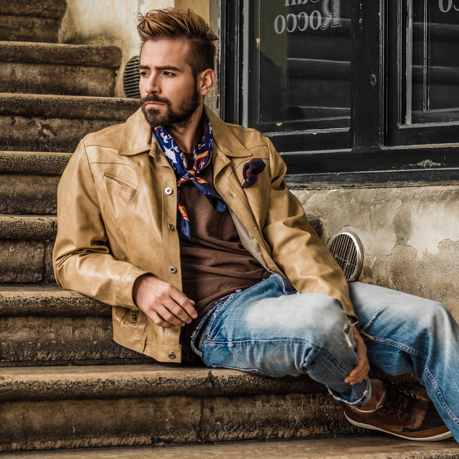 Handmade Italian large silk bandana neckerchief scarf
