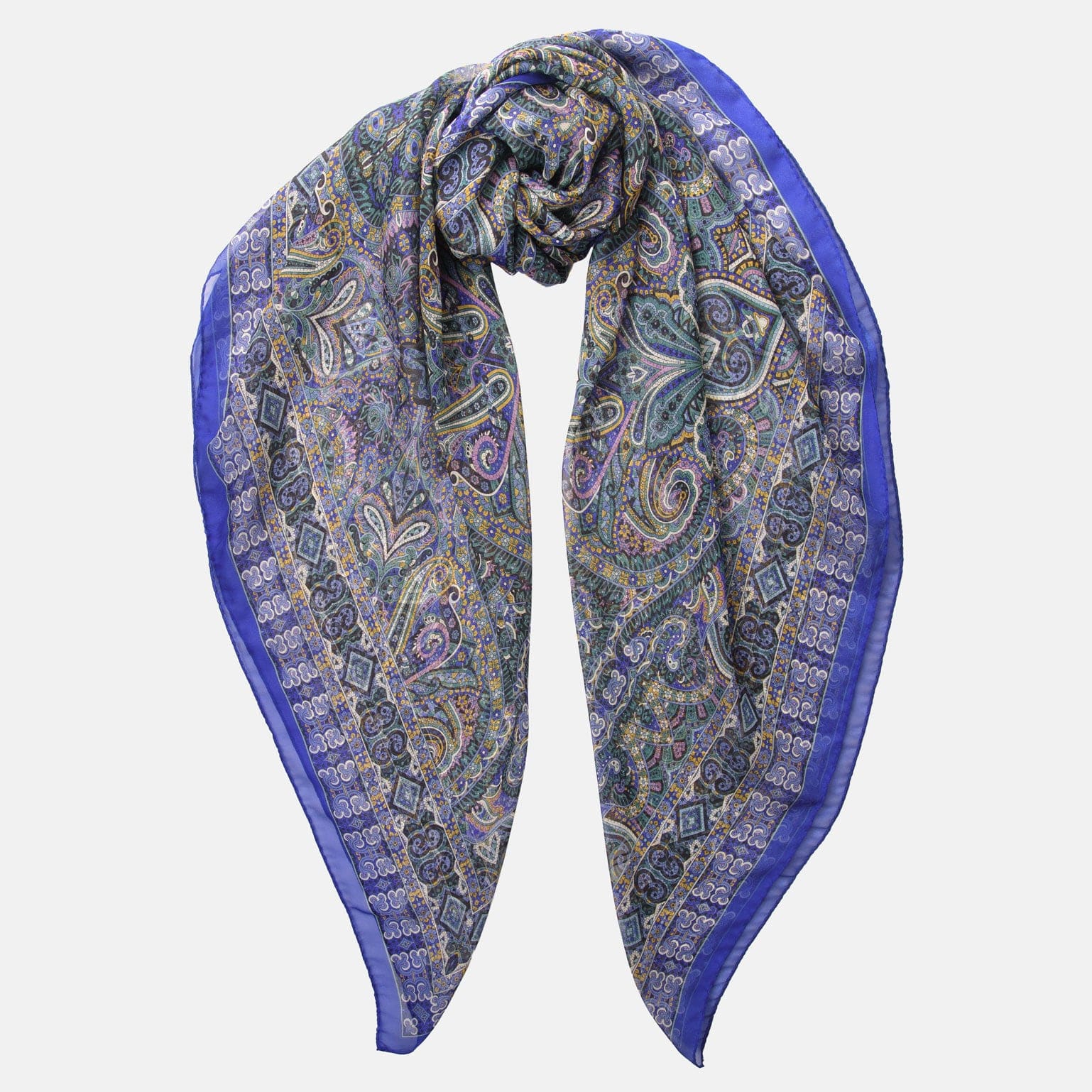 Womens blue paisley extra large silk scarf