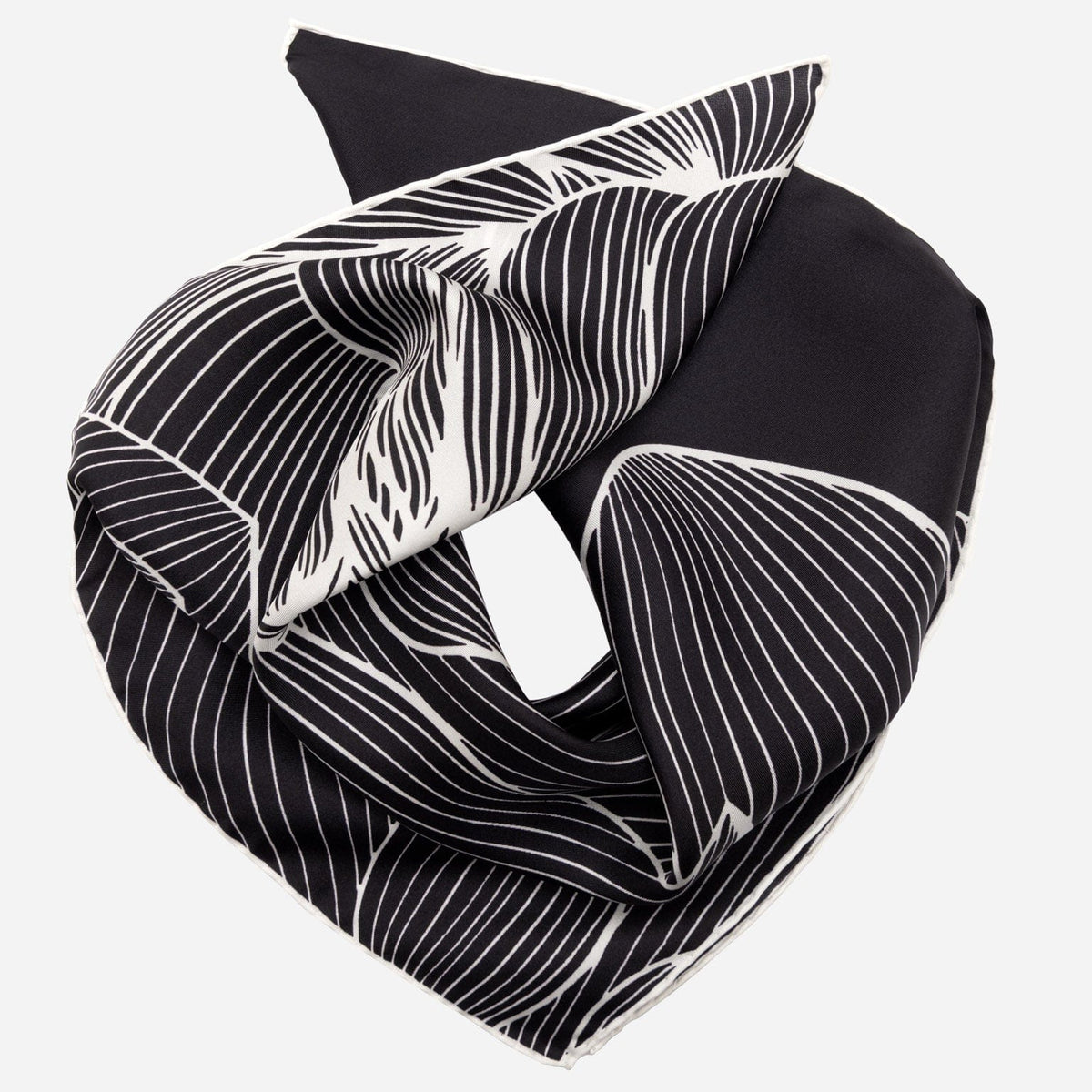 Lotus Design Black Silk Bandana