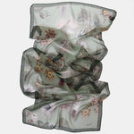Women's Italian Long Silk Scarf Green Floral