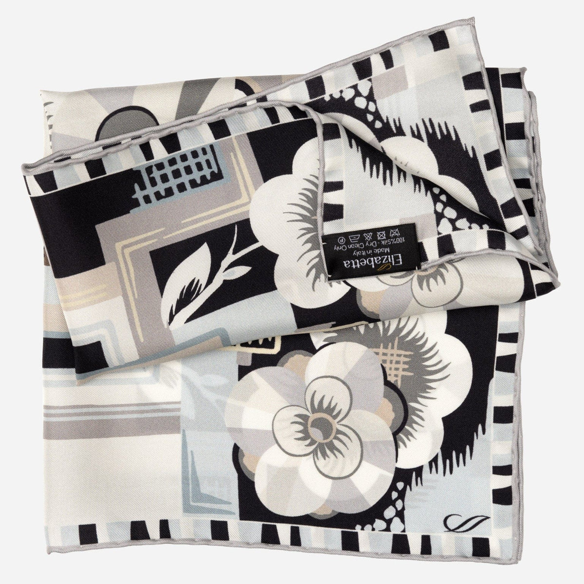 Grey Floral Luxury Silk Pocket Square
