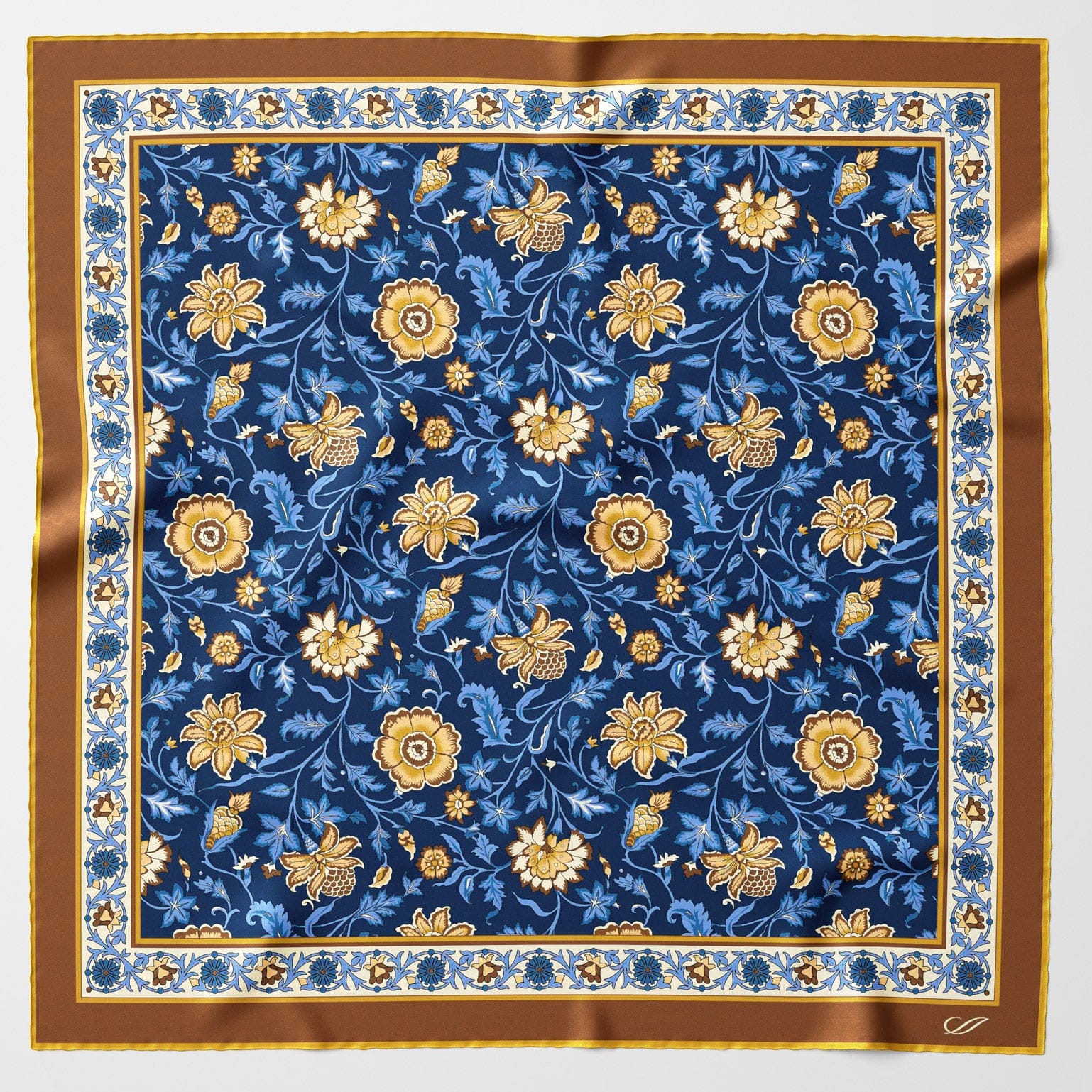 Navy Blue Floral Italian Silk Neckerchief
