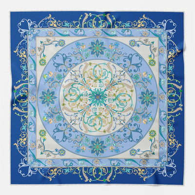 Blue Floral Italian Silk Square Scarf