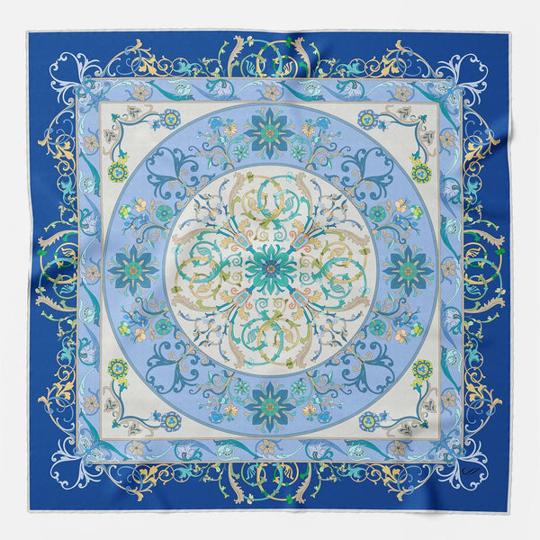 Blue Floral Italian Silk Square Scarf