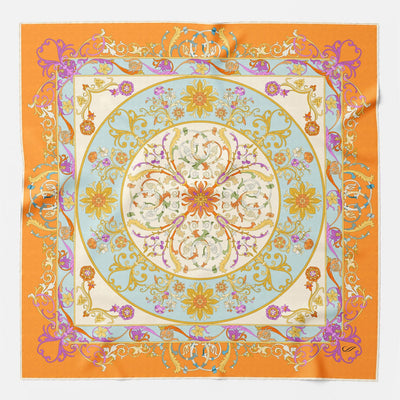 Designer Italian Silk Square Scarf - Orange