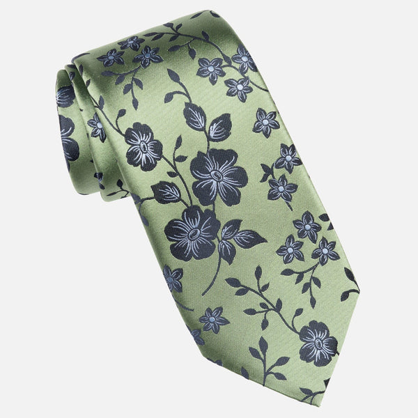 Green Floral Italian Silk Jacquard Tie