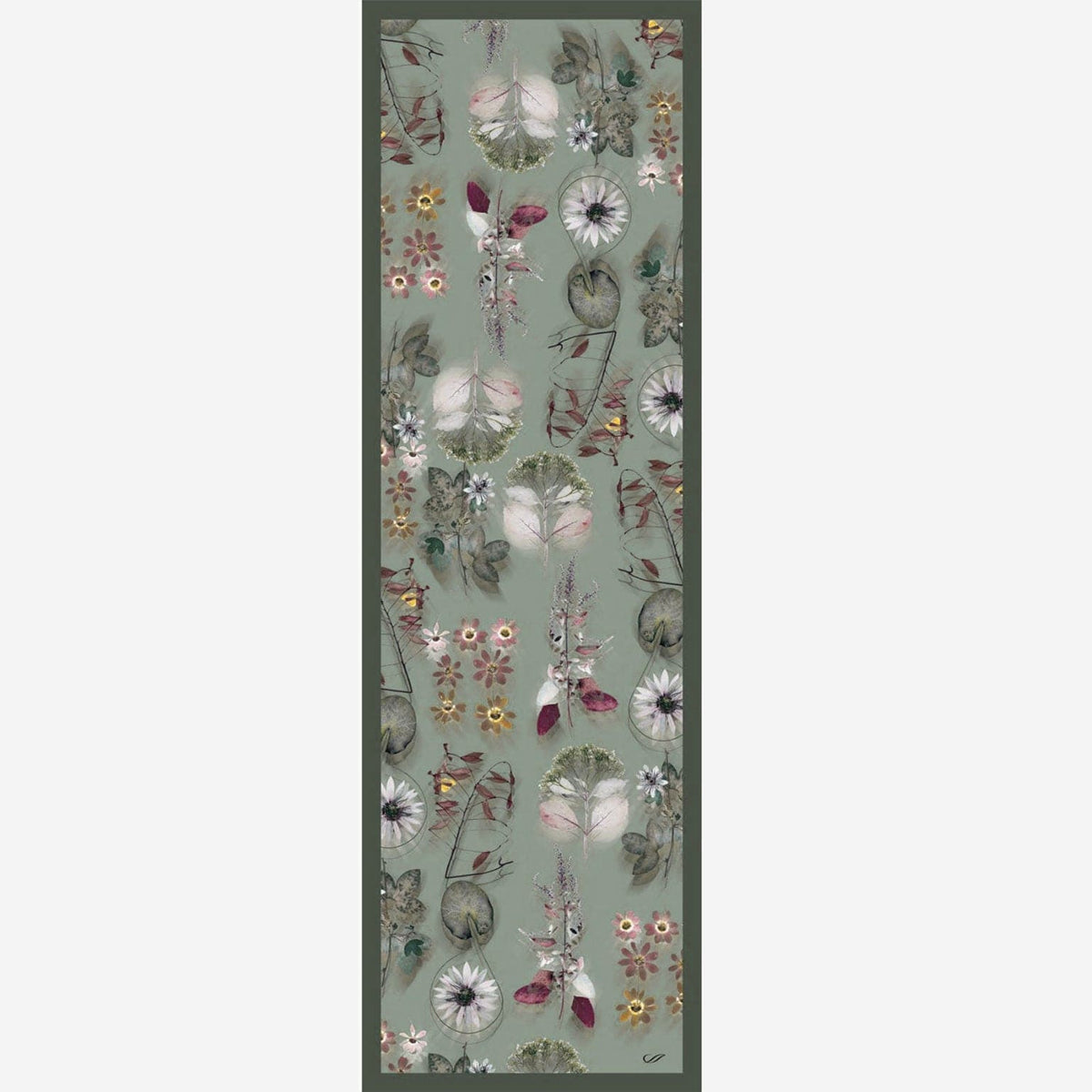 Women's Italian Long Silk Scarf Green Floral