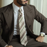 Beige Striped Handmade Italian Silk Tie