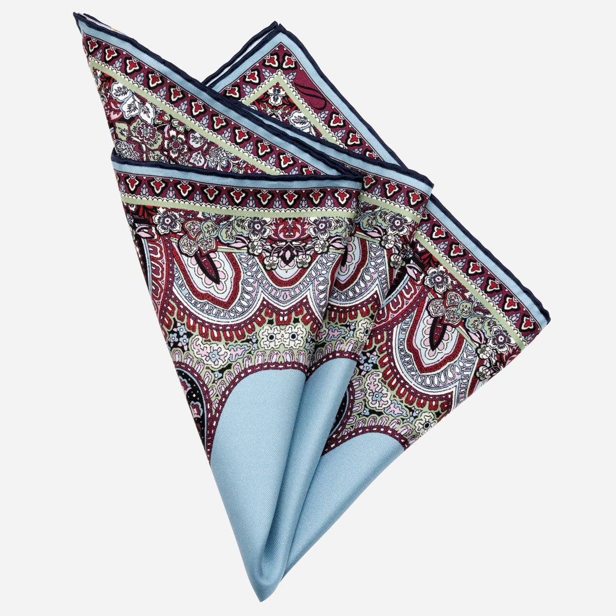 Blue & Burgundy Silk Italian Pocket Square