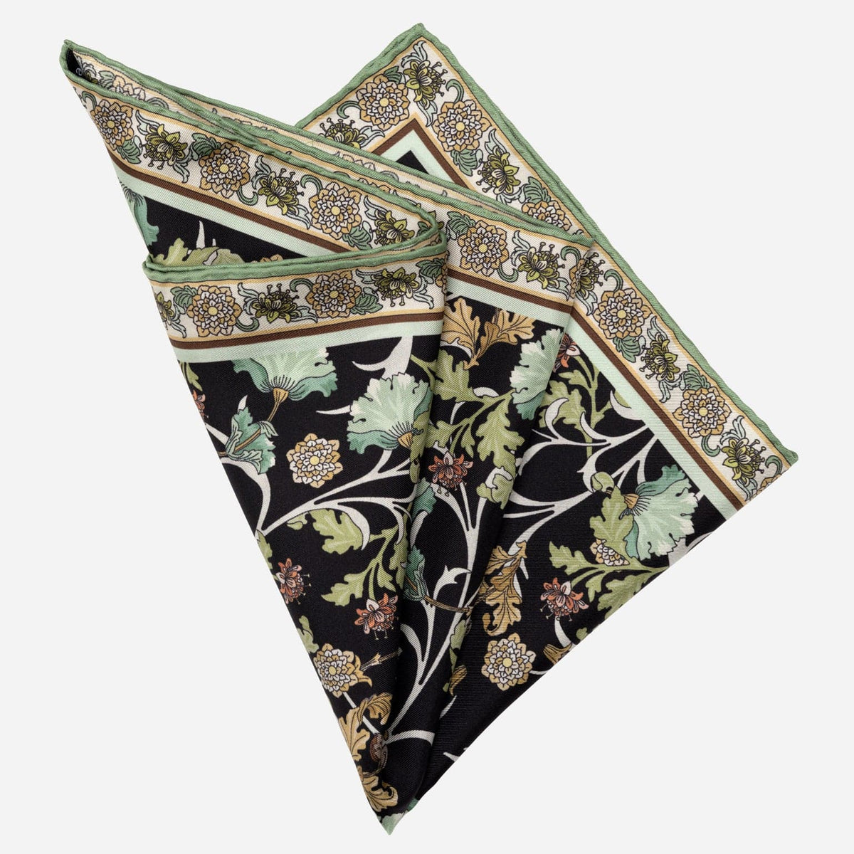Italian Silk Pocket Square Black Floral