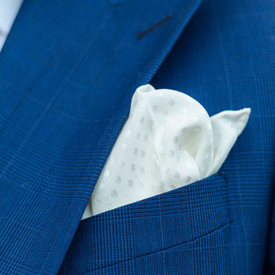 Luxury hand rolled white Italian silk pocket square