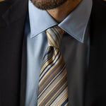 handmade Italian silk necktie brown and blue stripes