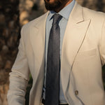 Handmade Italian silk tie blue woven design