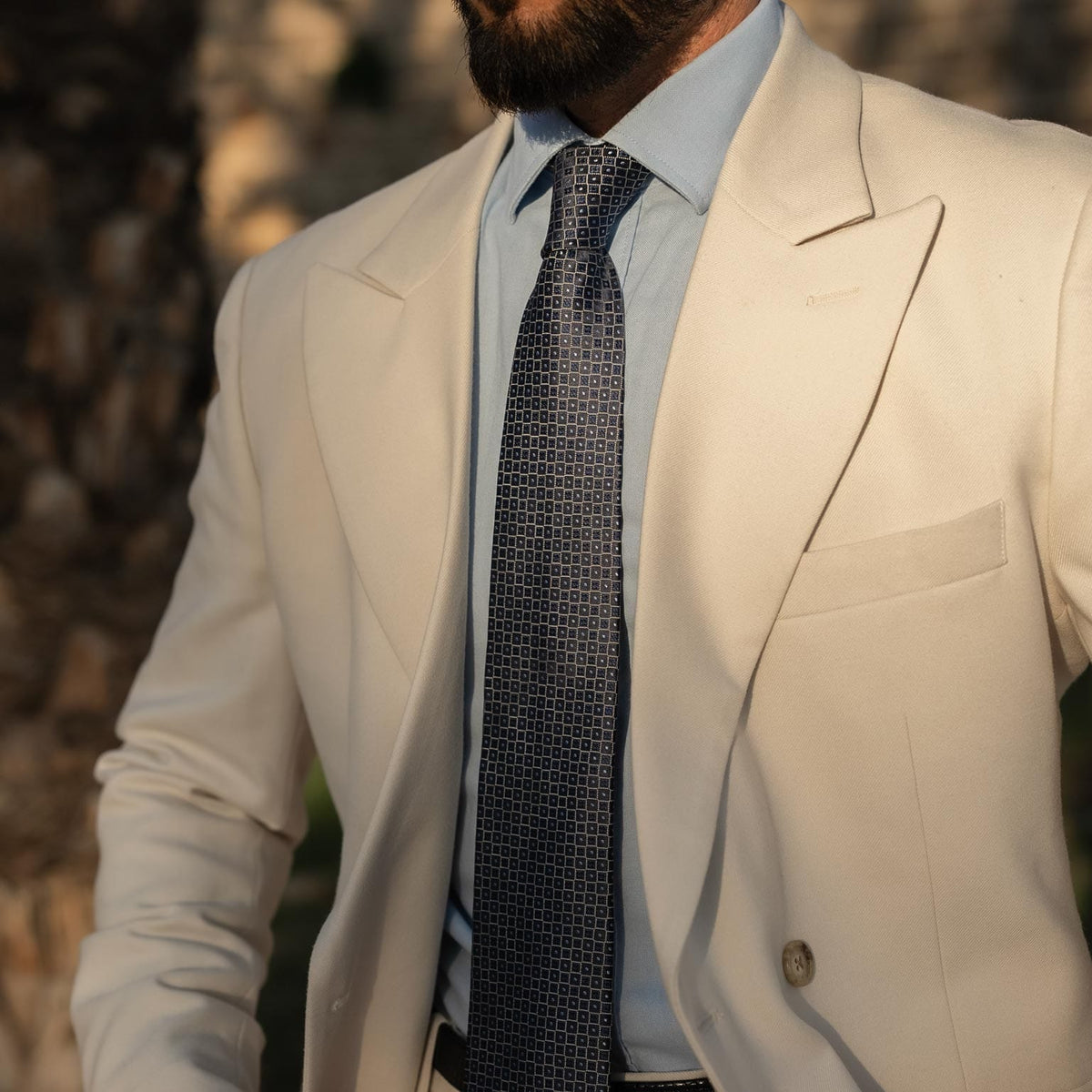 Handmade Italian silk tie blue woven design