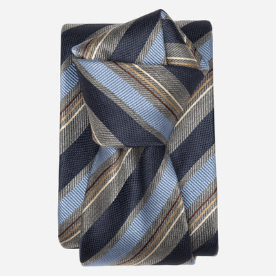 Italian Blue and Grey Stripes Silk Tie