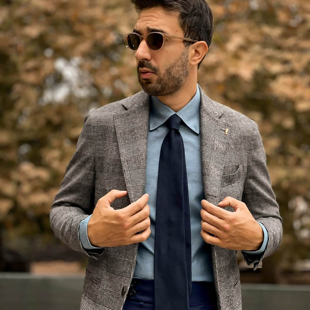 Handmade Italian grenadine silk dark navy blue necktie